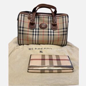 2 in 1: Burberry Beige and Brown Checkered Bag and Wallet